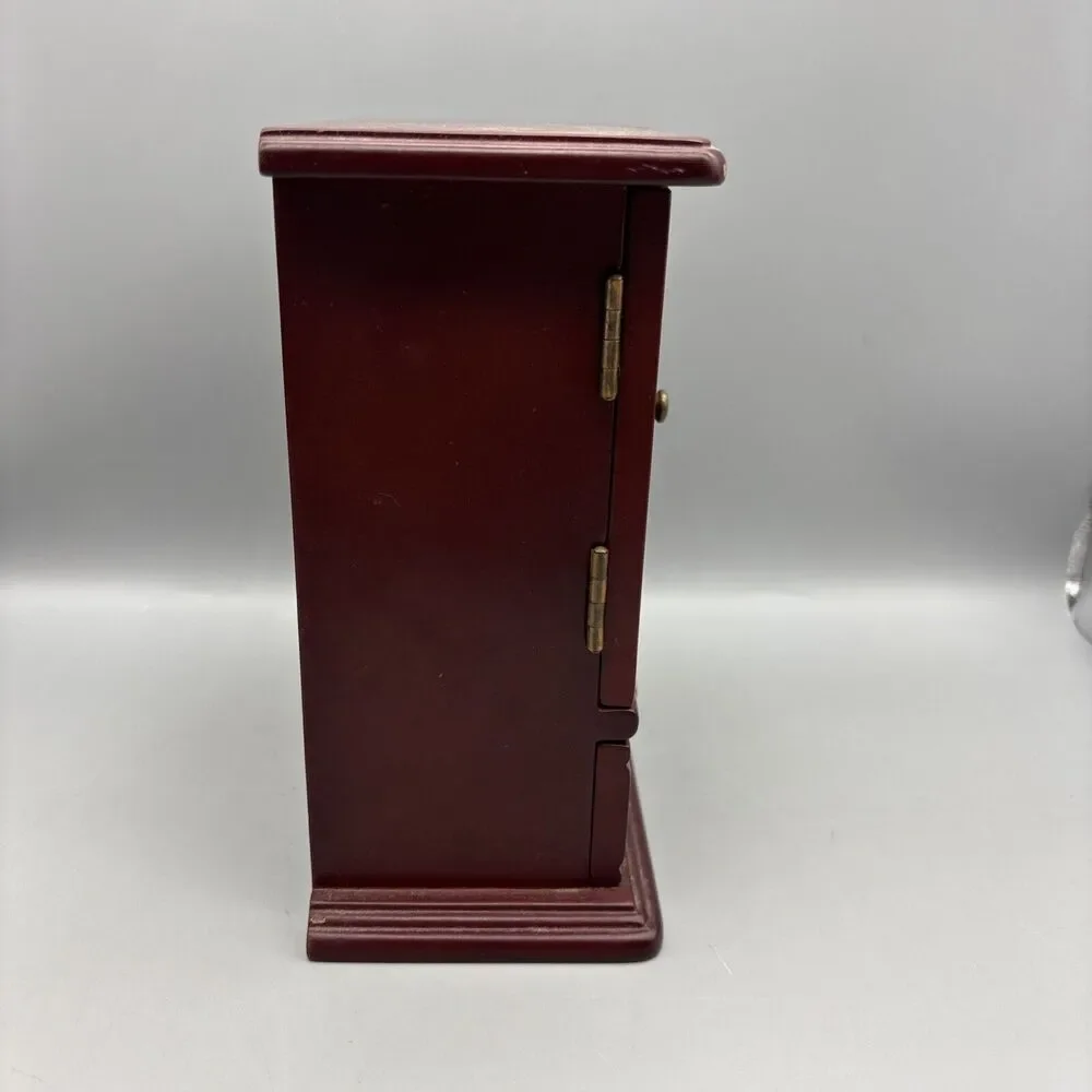 Vintage Wooden Jewelry Cabinet With Glass-like Doors & Drawer